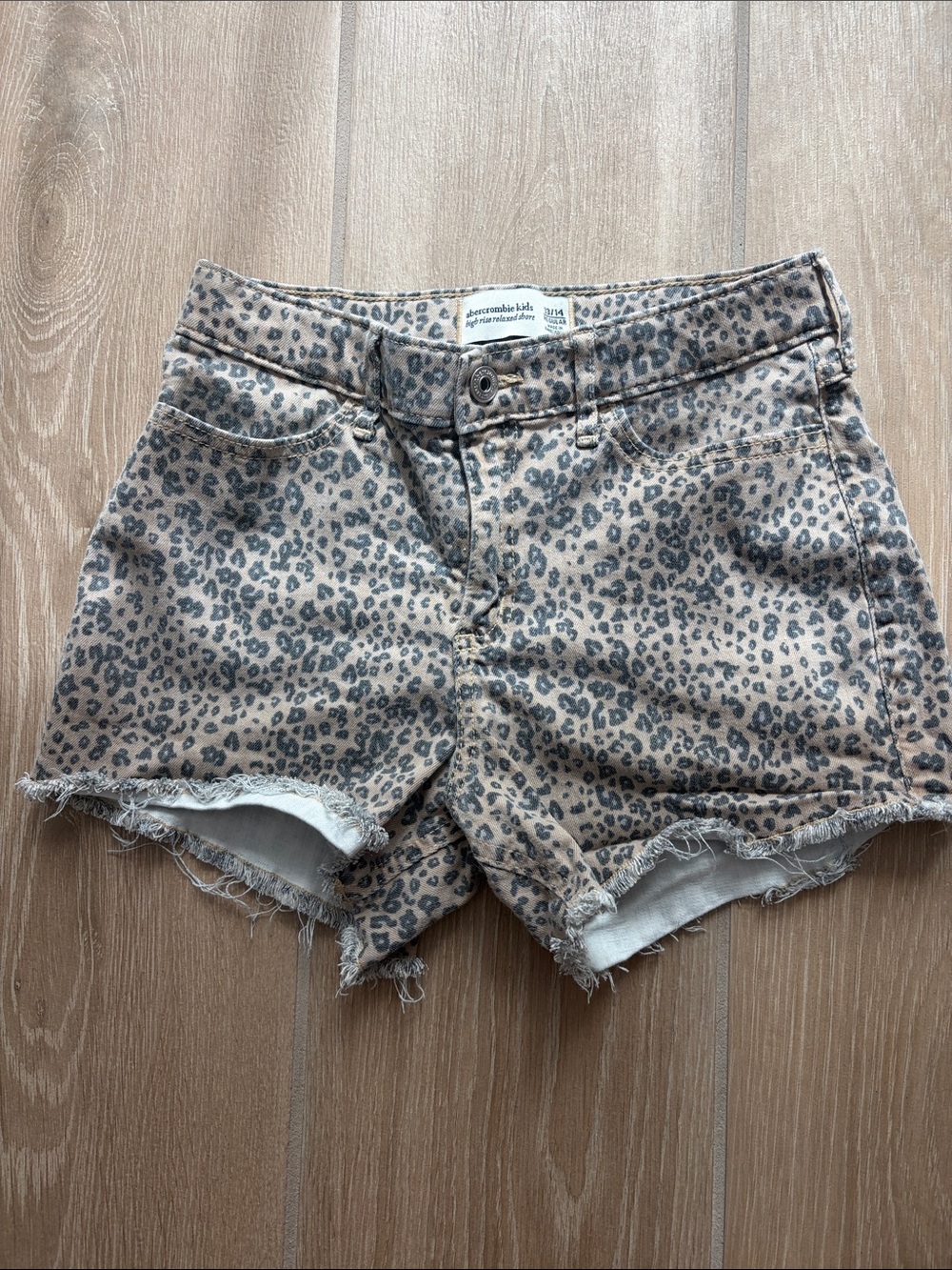 Abercrombie Kids Beige Leopard-Print Denim Shorts